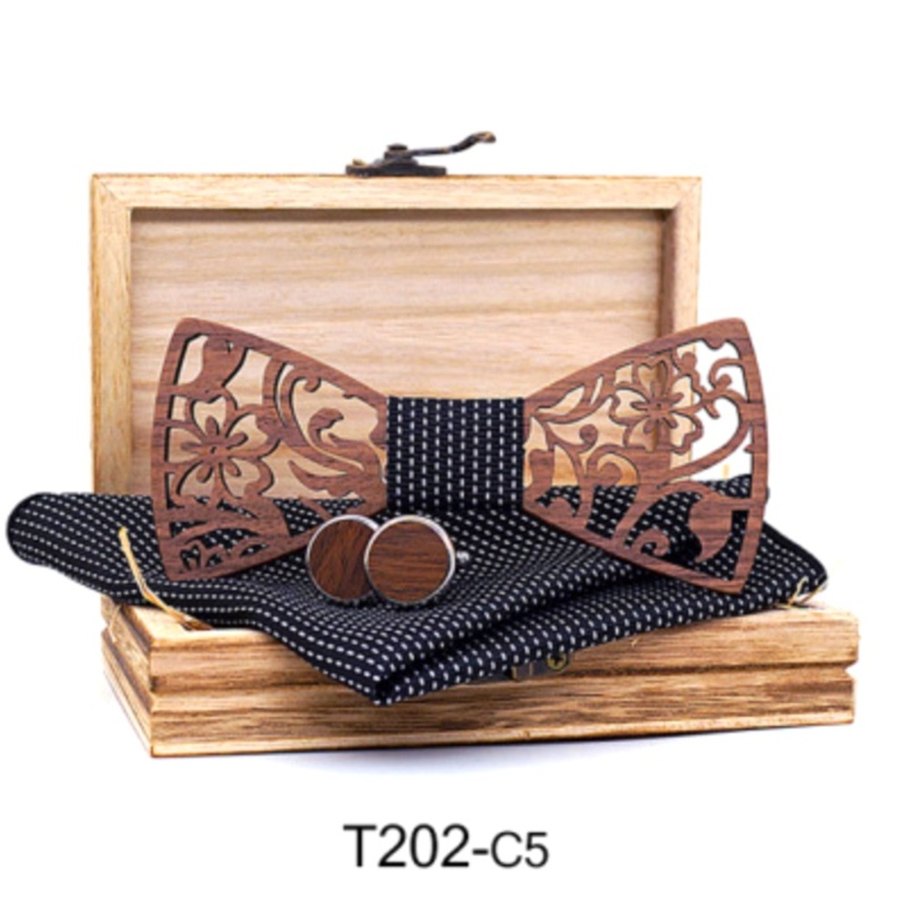 Wooden hollow bow tie with cuff link set
